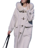 Loose Size Cashmere Coat Winter Hooded Long Wool Faux Fur Collar - FashionByTeresa